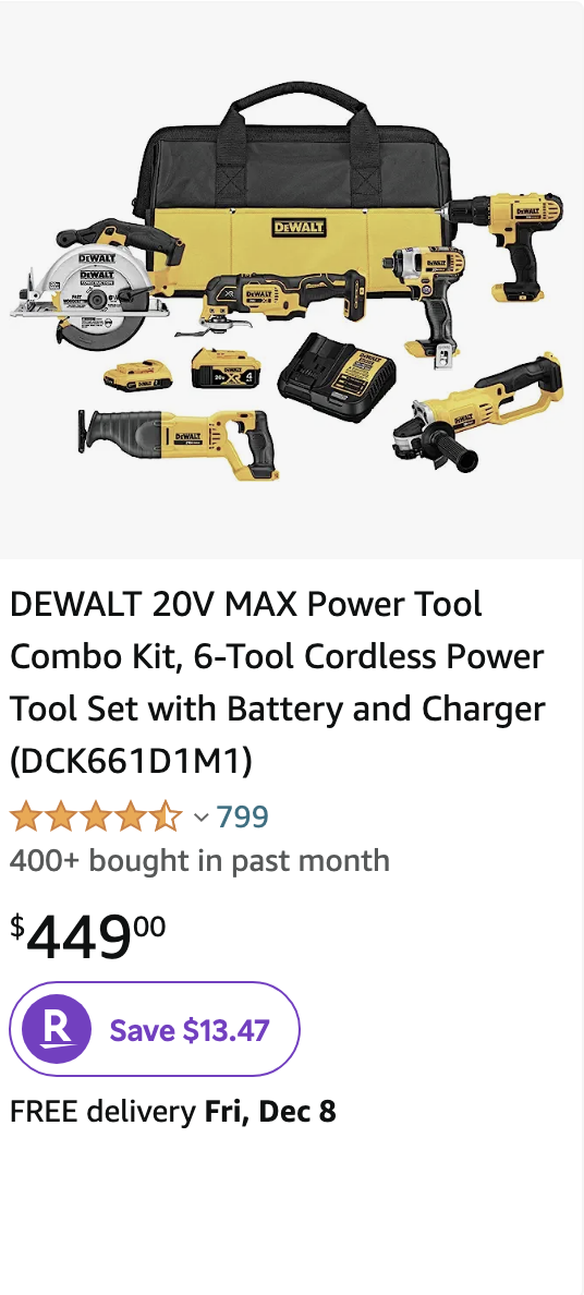 DEWALT 20V MAX Power Tool Combo Kit, 6-Tool Cordless Power Tool Set with Battery and Charger (DCK661D1M1)