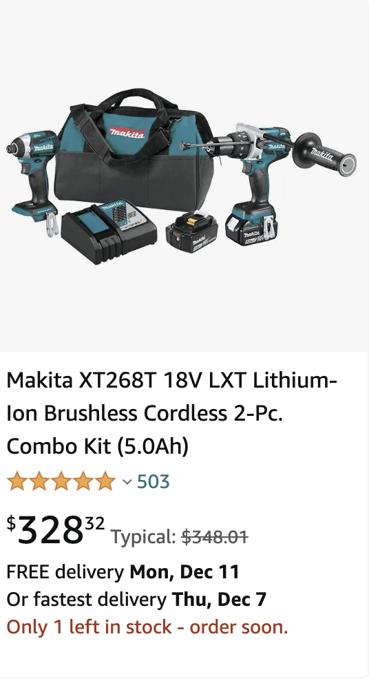 Makita XT268T 18V LXT Lithium-Ion Brushless Cordless 2-Pc. Combo Kit (5.0Ah)