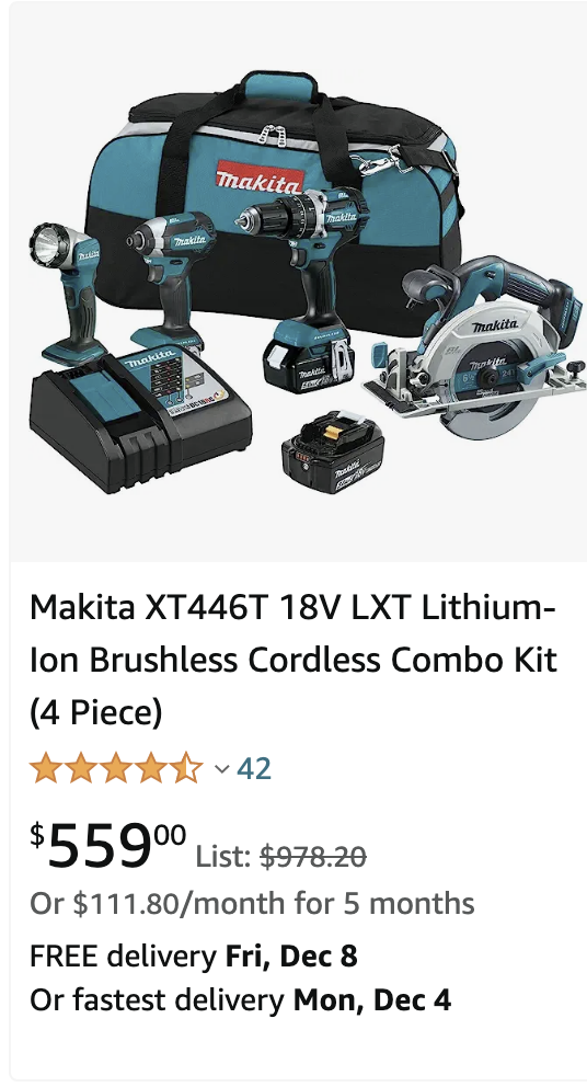 Makita XT446T 18V LXT Lithium-Ion Brushless Cordless Combo Kit