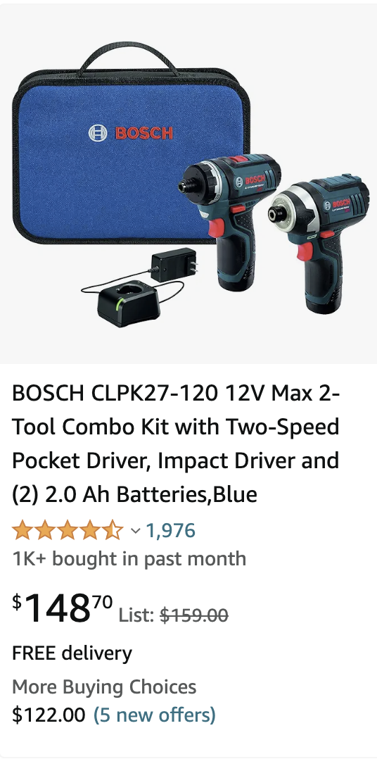 BOSCH CLPK27-120 12V Max 2-Tool Combo Kit with Two-Speed Pocket Driver, Impact Driver and (2) 2.0 Ah Batteries,Blue