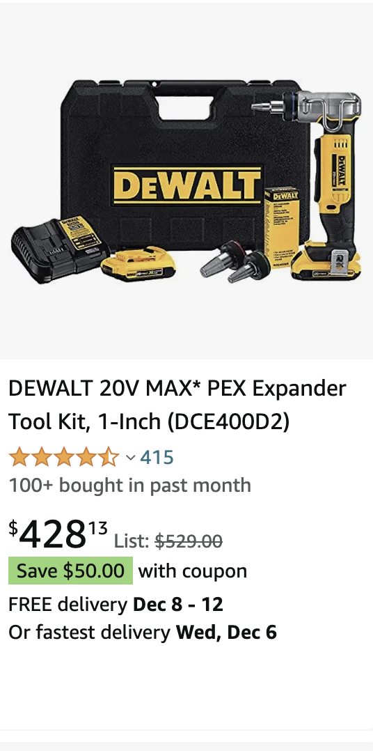 DEWALT 20V MAX* PEX Expander Tool Kit, 1-Inch (DCE400D2)